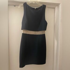 Aqua black dress‎ with sheer pearled waist design size 2